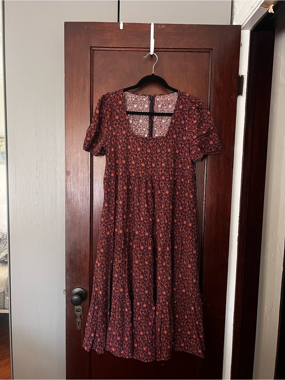 Madewell Aidy Square-Neck Tiered Midi Dress in Orchard Floral warm violet - Picture 7 of 11
